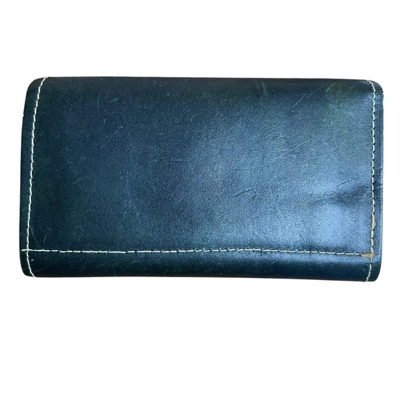 VTG 70s Leather Folding Wallet Suede Checkbook Top Grain Cowhide Green USA Made - Picture 2 of 11